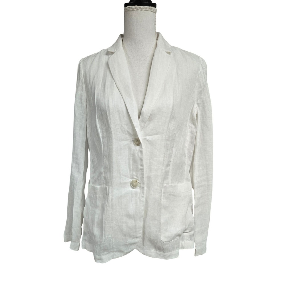 J.Crew 100% Linen Two Button Blazer Jacket Pocketed Classic White Women's Size 4